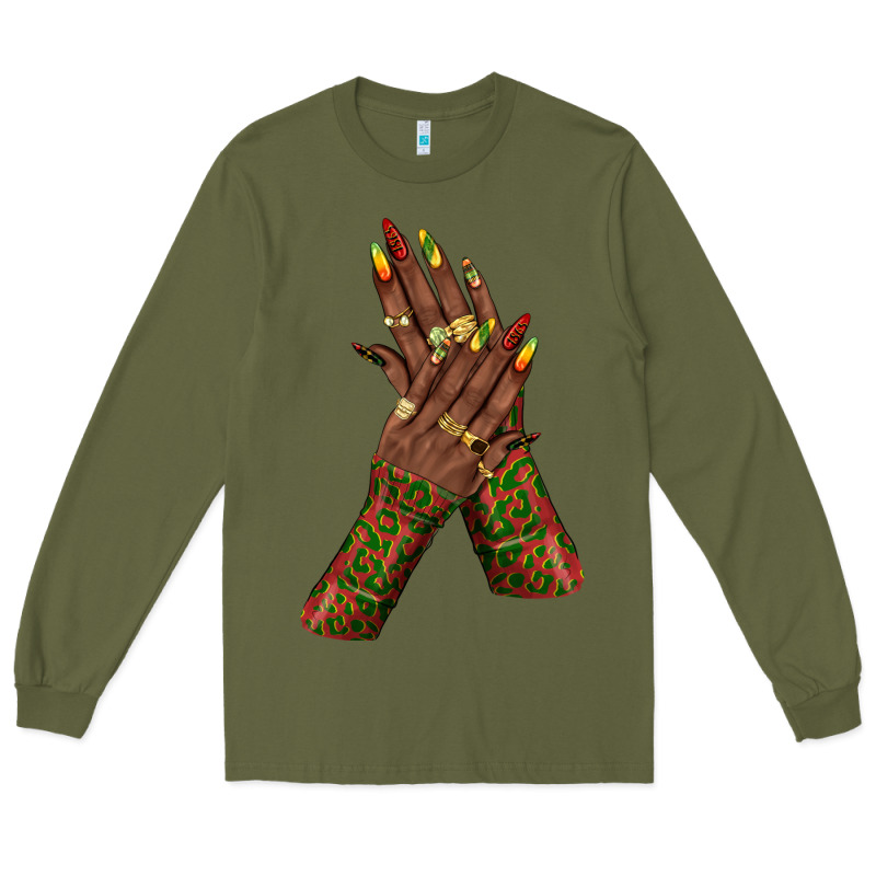 Juneteenth Nail Art With Afro Hand Long Sleeve Tee by texasbilliewilder | Teevron