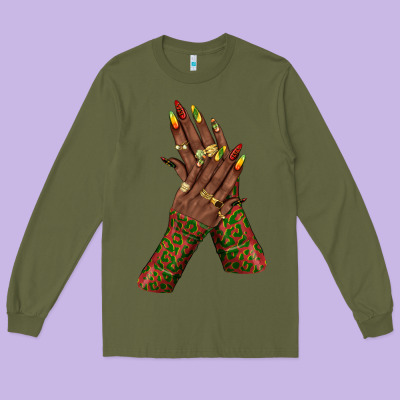 Long Sleeve Tee juneteenth nail art with afro hand