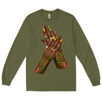 Army Green juneteenth nail art with afro hand Long Sleeve Tee - texasbilliewilder