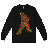 Black juneteenth nail art with afro hand Long Sleeve Tee - texasbilliewilder