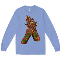 Colony Blue juneteenth nail art with afro hand Long Sleeve Tee - texasbilliewilder