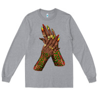 Heather Grey juneteenth nail art with afro hand Long Sleeve Tee - texasbilliewilder