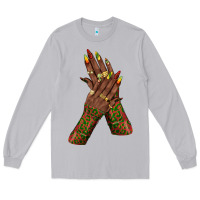Moon Dust juneteenth nail art with afro hand Long Sleeve Tee - texasbilliewilder