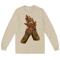 Mushroom juneteenth nail art with afro hand Long Sleeve Tee - texasbilliewilder