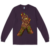 Plum juneteenth nail art with afro hand Long Sleeve Tee - texasbilliewilder