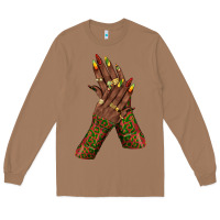 Toasted Coconut juneteenth nail art with afro hand Long Sleeve Tee - texasbilliewilder