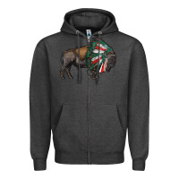Charcoal Heather mexican bison with indian headdress Zipper Hoodie - RanaPortraitStore