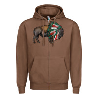 Chestnut mexican bison with indian headdress Zipper Hoodie - RanaPortraitStore