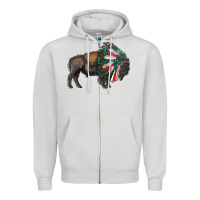 Dove Grey mexican bison with indian headdress Zipper Hoodie - RanaPortraitStore