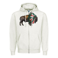 Oatmeal Heather mexican bison with indian headdress Zipper Hoodie - RanaPortraitStore