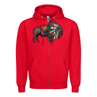 Red mexican bison with indian headdress Zipper Hoodie - RanaPortraitStore