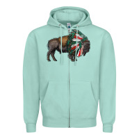 Seafoam mexican bison with indian headdress Zipper Hoodie - RanaPortraitStore