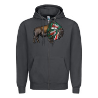 Smoke mexican bison with indian headdress Zipper Hoodie - RanaPortraitStore