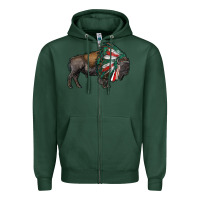 Sports Green mexican bison with indian headdress Zipper Hoodie - RanaPortraitStore