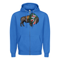 Mexican Bison With Indian Headdress Zipper Hoodie | Teevron