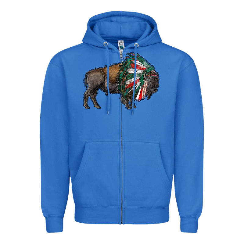 Mexican Bison With Indian Headdress Zipper Hoodie by RanaPortraitStore | Teevron