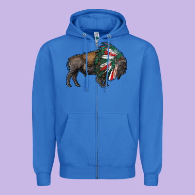 Mexican Bison With Indian Headdress Zipper Hoodie Designed By Ranaportraitstore