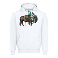 White mexican bison with indian headdress Zipper Hoodie - RanaPortraitStore