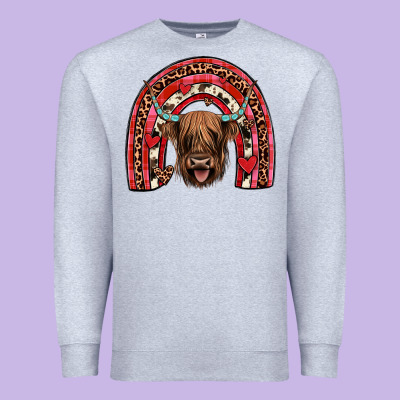 Valentines Highland Cow Rainbow Premium Sweatshirt Designed By Jahusdesignshop