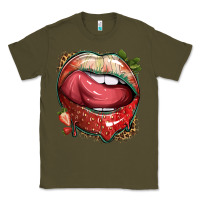 Army Green strawberry lips with leopard Classic Tee - texasbilliewilder