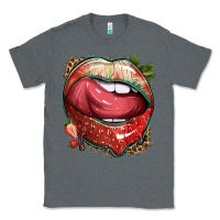 Charcoal Heather strawberry lips with leopard Classic Tee - texasbilliewilder