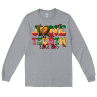 Heather Grey juneteenth since 1865 with heart Long Sleeve Tee - texasbilliewilder