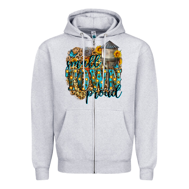 Small Town Proud Zipper Hoodie by Zillion Design Studio | Teevron