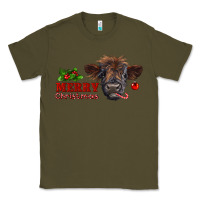 Army Green merry christmas highland calf with candy cane Classic Tee - RanaPortraitStore