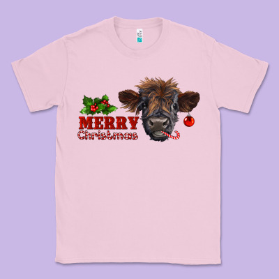 Merry Christmas Highland Calf With Candy Cane Classic Tee Designed By Ranaportraitstore
