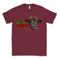 Burgundy merry christmas highland calf with candy cane Classic Tee - RanaPortraitStore