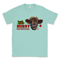 Seafoam merry christmas highland calf with candy cane Classic Tee - RanaPortraitStore