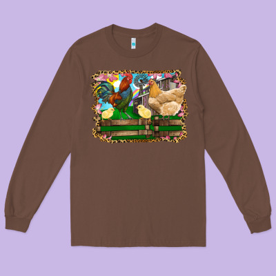 Long Sleeve Tee Happy easter rooster chicken and chick