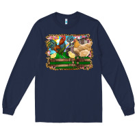 Navy Happy easter rooster chicken and chick Long Sleeve Tee - RanaPortraitStore