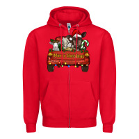 Red merry christmas truck animals Zipper Hoodie - RanaPortraitStore