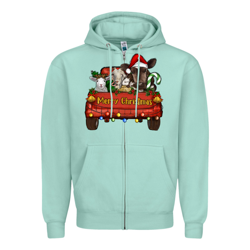 Merry Christmas Truck Animals Zipper Hoodie by RanaPortraitStore | Teevron