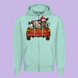 Merry Christmas Truck Animals Zipper Hoodie Designed By Ranaportraitstore