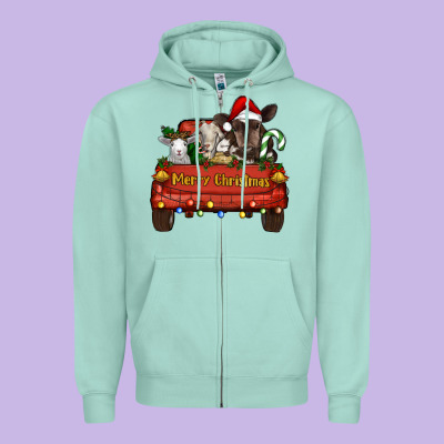 Merry Christmas Truck Animals Zipper Hoodie Designed By Ranaportraitstore