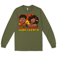 Army Green juneteenth with afro black kids Long Sleeve Tee - texasbilliewilder