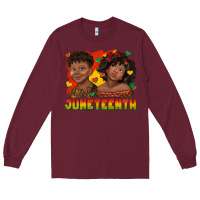 Burgundy juneteenth with afro black kids Long Sleeve Tee - texasbilliewilder