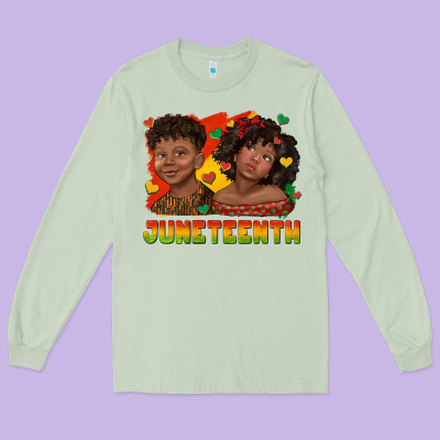 Long Sleeve Tee juneteenth with afro black kids