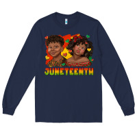 Navy juneteenth with afro black kids Long Sleeve Tee - texasbilliewilder