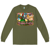 Army Green happy easter rooster chicken and chick Long Sleeve Tee - RanaPortraitStore