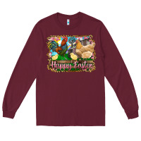 Burgundy happy easter rooster chicken and chick Long Sleeve Tee - RanaPortraitStore