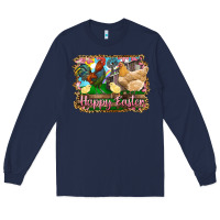 Navy happy easter rooster chicken and chick Long Sleeve Tee - RanaPortraitStore