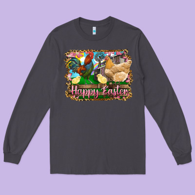 Long Sleeve Tee happy easter rooster chicken and chick