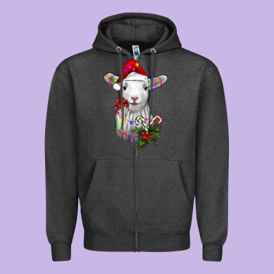 Christmas Baby Sheep Zipper Hoodie Designed By Ranaportraitstore