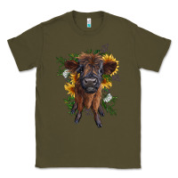 Army Green highland cow with sunflower Classic Tee - RanaPortraitStore
