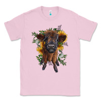 Bubblegum Pink highland cow with sunflower Classic Tee - RanaPortraitStore