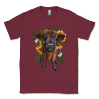 Burgundy highland cow with sunflower Classic Tee - RanaPortraitStore