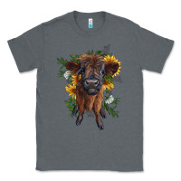 Charcoal Heather highland cow with sunflower Classic Tee - RanaPortraitStore